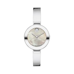 Ladies BOLD Bangle Silver-Tone Stainless Steel Watch w/ Crystal Dot MOP Dial Product Image