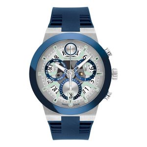 Mens BOLD Fusion Chronograph Silver & Blue Silicone Strap Watch Silver Dial Product Image