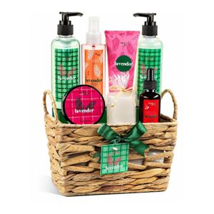 Lavender Bath and Body Spa Set in Wicker Basket - 9 Pc Product Image