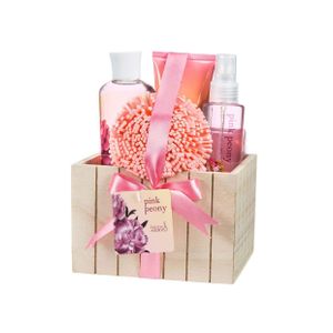 Pink Peony Spa Set in a Natural Wood Plant Box - 5pc Product Image