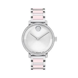 Ladies Bold Evolution 2.0 Silver-Tone SS & Blush Ceramic Watch Silver Dial Product Image