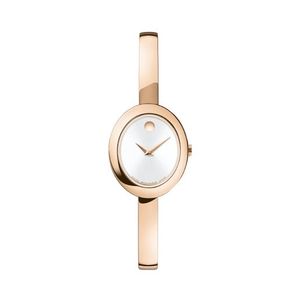 Ladies Museum Bangle Rose Gold-Tone Stainless Steel Oval Watch Silver Dial Product Image