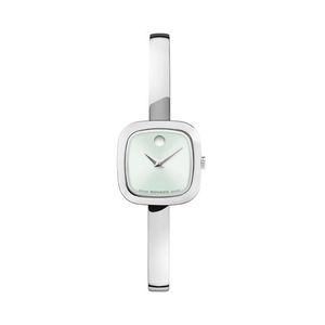 Ladies Museum Bangle Silver-Tone Stainless Steel Square Watch Light Green Dial Product Image