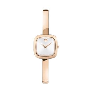 Ladies Museum Bangle Rose Gold-Tone Stainless Steel Square Watch Silver Dial Product Image