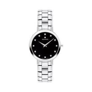 Ladies Faceto Silver-Tone Stainless Steel Watch Black Dial Product Image