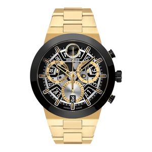 Mens BOLD Fusion Chronograph Gold-Tone Stainless Steel Watch Black Skeleton Product Image
