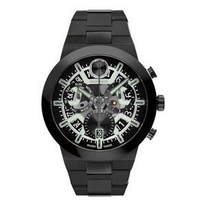 Mens BOLD Fusion Chronograph Black Ion-Plated SS Watch Black Skeleton Dial Product Image