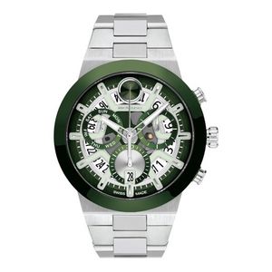 Mens BOLD Fusion Chronograph Silver-Tone SS Watch Green Skeleton Dial Product Image
