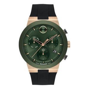 Mens BOLD Fusion Chronograph Gold & Black Silicone Strap Watch Green Dial Product Image