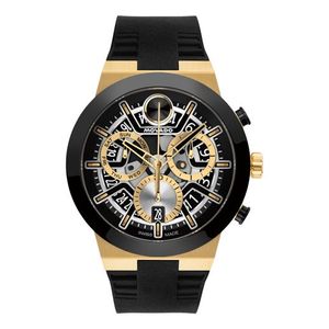 Mens BOLD Fusion Chronograph Gold & Black Silicone Strap Watch Black Skeleton Product Image