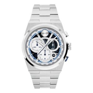 Mens BOLD Quest Chronograph Silver-Tone Stainless Steel Watch Blue Skeleton Product Image