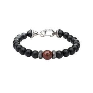 Beaded bracelet with dinosaur bone and black onyx - Large Product Image