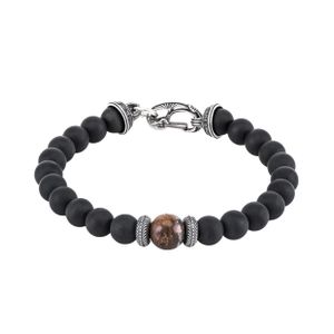 Beaded bracelet sterling silver mammoth tooth and onyx - Large Product Image