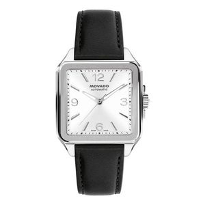 Mens Heritage 1917 Automatic Silver & Black Leather Strap Watch Silver Dial Product Image