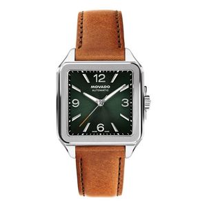 Mens Heritage 1917 Automatic Silver & Cognac Leather Strap Watch Green Dial Product Image
