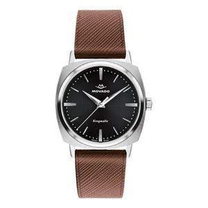 Unisex Heritage Kingmatic Silver & Brown Leather Strap Watch Black Dial Product Image