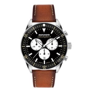 Mens Heritage Calendoplan S Chronograph Cognac Leather Strap Watch Black Dial Product Image