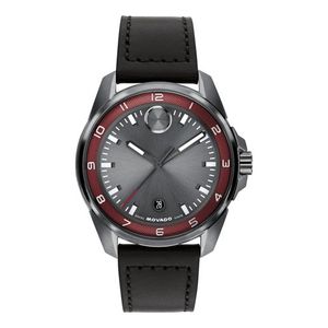 Mens BOLD Verso S Gunmetal & Black Leather Strap Watch Gray Dial Product Image