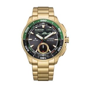 Mens Promaster WaveTracker Eco-Drive Gold-Tone Stainless Steel Watch Black Dial Product Image
