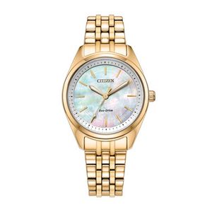 Ladies Peyten Eco-Drive Gold-Tone Stainless Steel Watch White MOP Dial Product Image