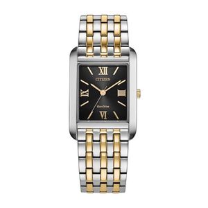 Mens Addysen Eco-Drive Two-Tone Stainless Steel Square Watch Black Dial Product Image