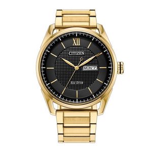 Mens Classic Dress Eco-Drive Gold-Tone Stainless Steel Watch Black Dial Product Image