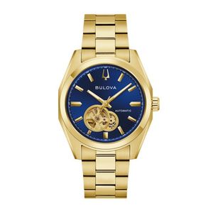 Mens Surveyor Automatic Gold-Tone Stainless Steel Watch Aperture Blue Dial Product Image