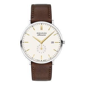Unisex Heritage Silhouette Silver & Chocolate Leather Strap Watch Ivory Dial Product Image