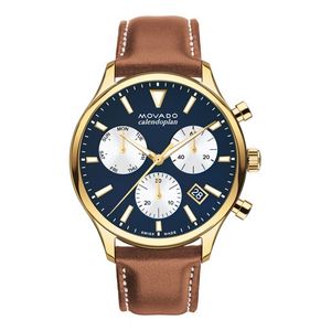Mens Heritage Calendoplan Chronograph Cognac Leather Strap Watch Deep Blue Product Image