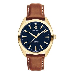 Unisex Heritage Datron Automatic Gold & Cognac Leather Strap Navy Dial Product Image
