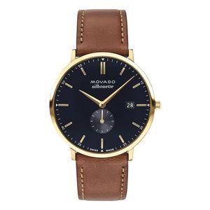 Unisex Heritage Silhouette Gold & Cognac Leather Strap Watch Navy Dial Product Image