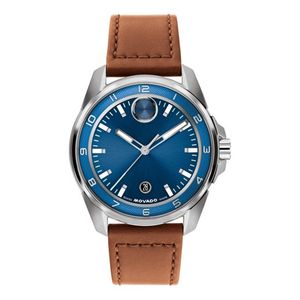 Mens BOLD Verso S Silver & Cognac Leather Strap Watch Blue Dial Product Image