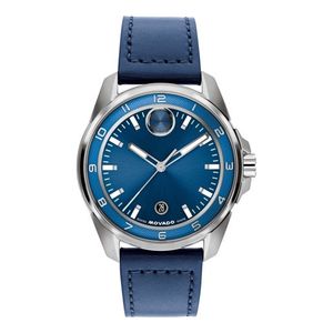 Mens BOLD Verso S Silver & Navy Leather Strap Watch Blue Dial Product Image