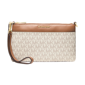 Michael Kors Jet Set Medium Signature Logo Wristlet Vanilla/Acorn Product Image