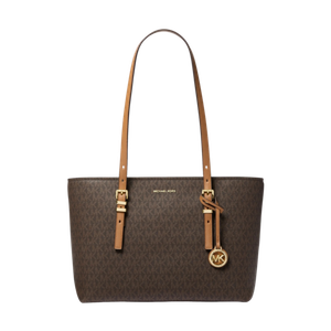 Michael Kors Quinn Medium Signature Logo and Leather Tote Bag Brown/Acorn Product Image