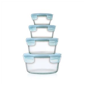 Good Grips 8pc Smart Seal Glass Round Container Set Arctic Blue Product Image