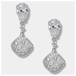 Crushed Pave Double Drop Earrings Silver Product Image