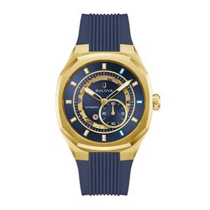 Mens Surveyor Marc Anthony Automatic Gold & Blue HNBR Strap Watch Blue Dial Product Image