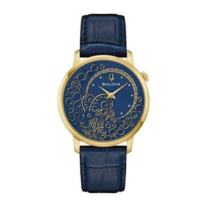 Mens Hudson Chinese Zodiac Gold & Blue Leather Strap Watch Blue Dial Product Image