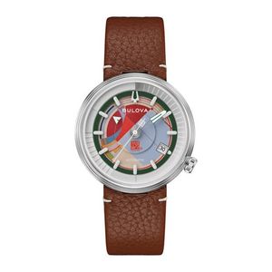 Mens Gladys House Automatic Silver & Brown Leather Strap Watch Green Dial Product Image