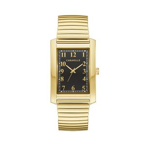 Mens Dress Gold-Tone Stainless Steel Rectangle Dial Black Dial Product Image