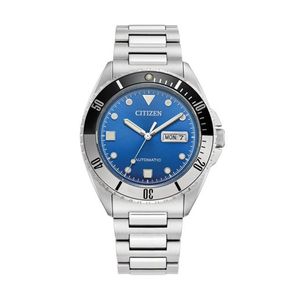 Mens Sport Automatic Silver-Tone Stainless Steel Watch Blue Dial Product Image