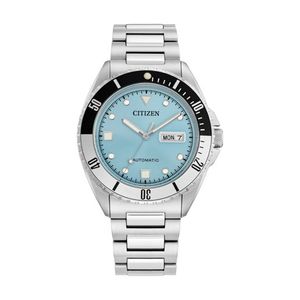 Mens Sport Automatic Silver-Tone Stainless Steel Watch Light Blue Dial Product Image
