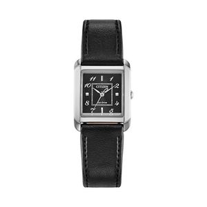 Ladies Citizen L Bianca Eco-Drive Silver & Black Leather Strap Watch Black Dial Product Image