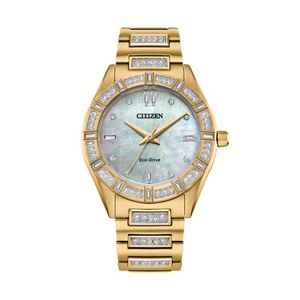 Ladies Silhouette Crystal Gold-Tone Stainless Steel Watch Mother-of-Pearl Dial Product Image