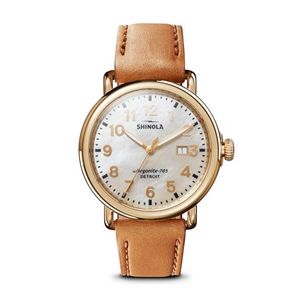 Ladies Runwell Date Tan Leather Strap Watch White MOP Dial Product Image