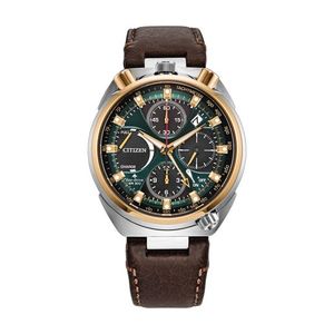 Mens Promaster Tsuno Chrono Racer Brown Leather Strap Watch Green Dial Product Image