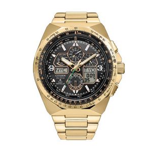 Mens Promaster Skyhawk A-T Eco-Drive Gold-Tone Stainless Steel Watch Black Dial Product Image