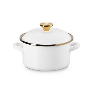 3.8qt Enamel on Steel Covered Petite Stockpot w/ Gold Knob White Product Image