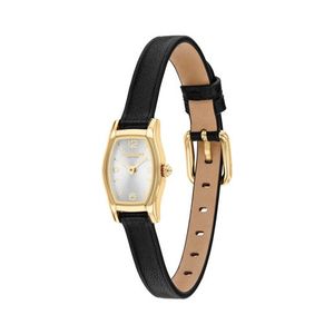 Ladies Greta Gold & Black Leather Strap Watch Silver White Dial Product Image